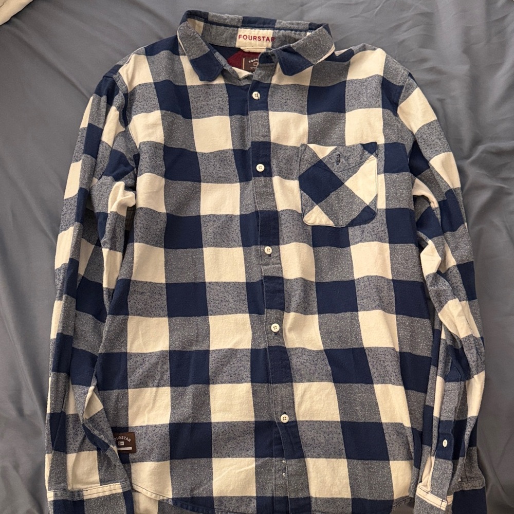 Vintage Blue and White Fourstar Checkered Men's Shirt